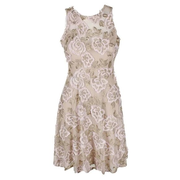 Taylor Dresses & Skirts - Taylor Blush Gold Sleeveless Fringe Floral-Embroidered fit & Flare Dress size 6